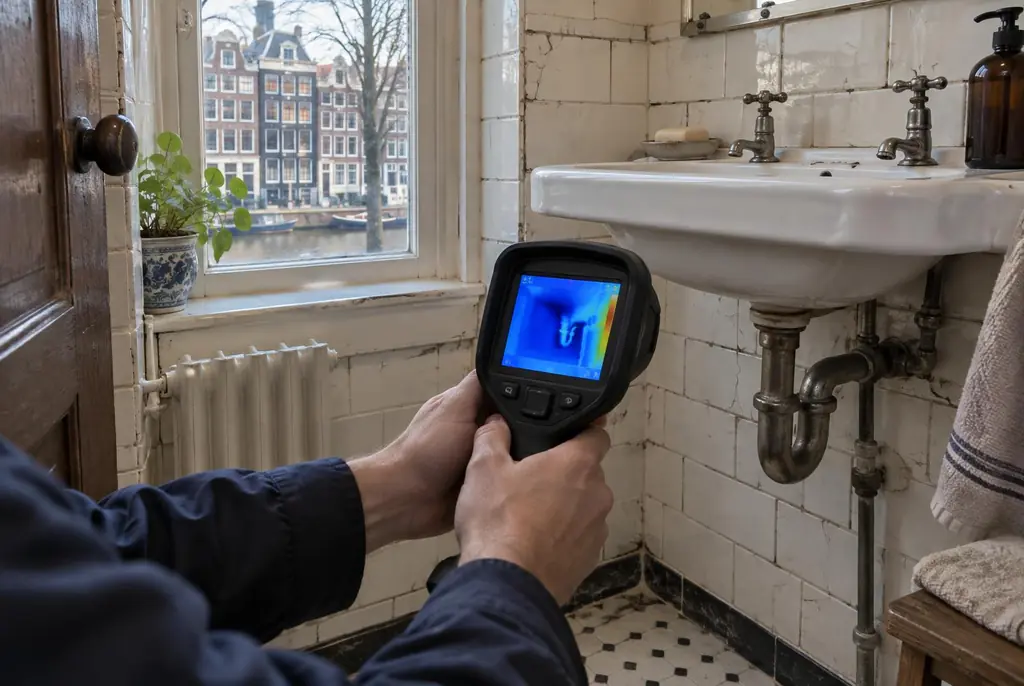 Lekdetectie Nieuwkoop – badkamer met oude leidingen achter de tegels
