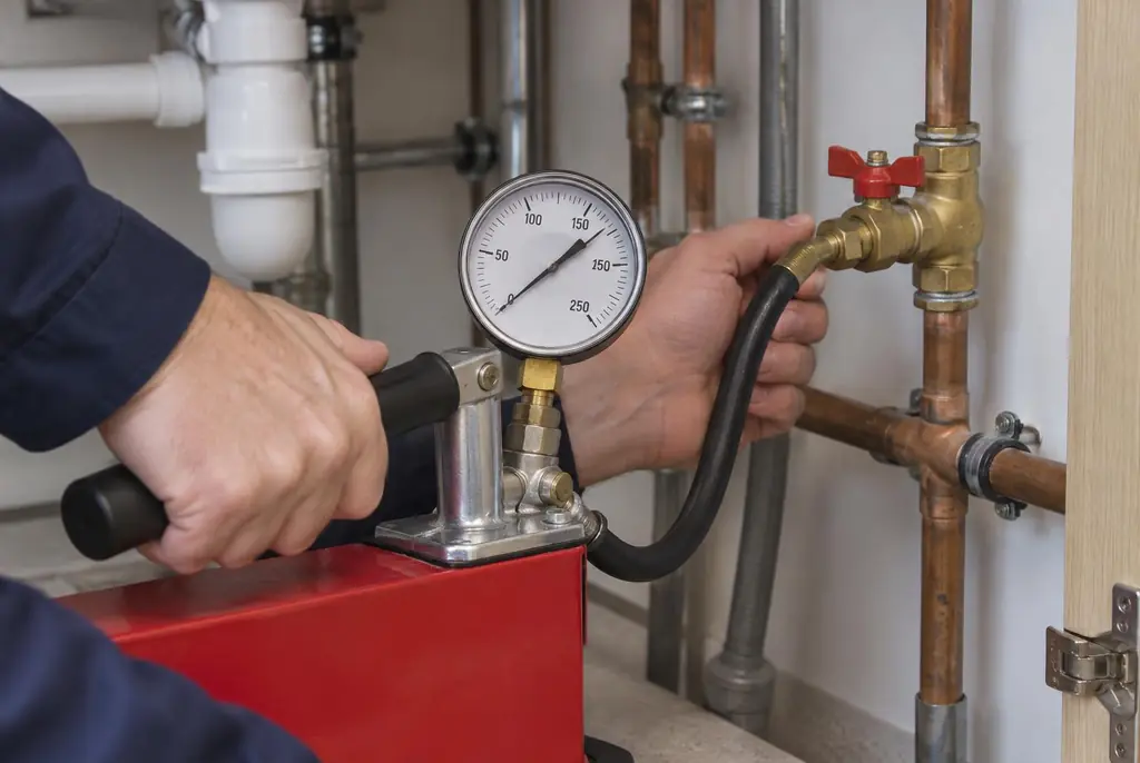Lekdetectie Nieuwkoop – druktest op een waterleiding met een manometer
