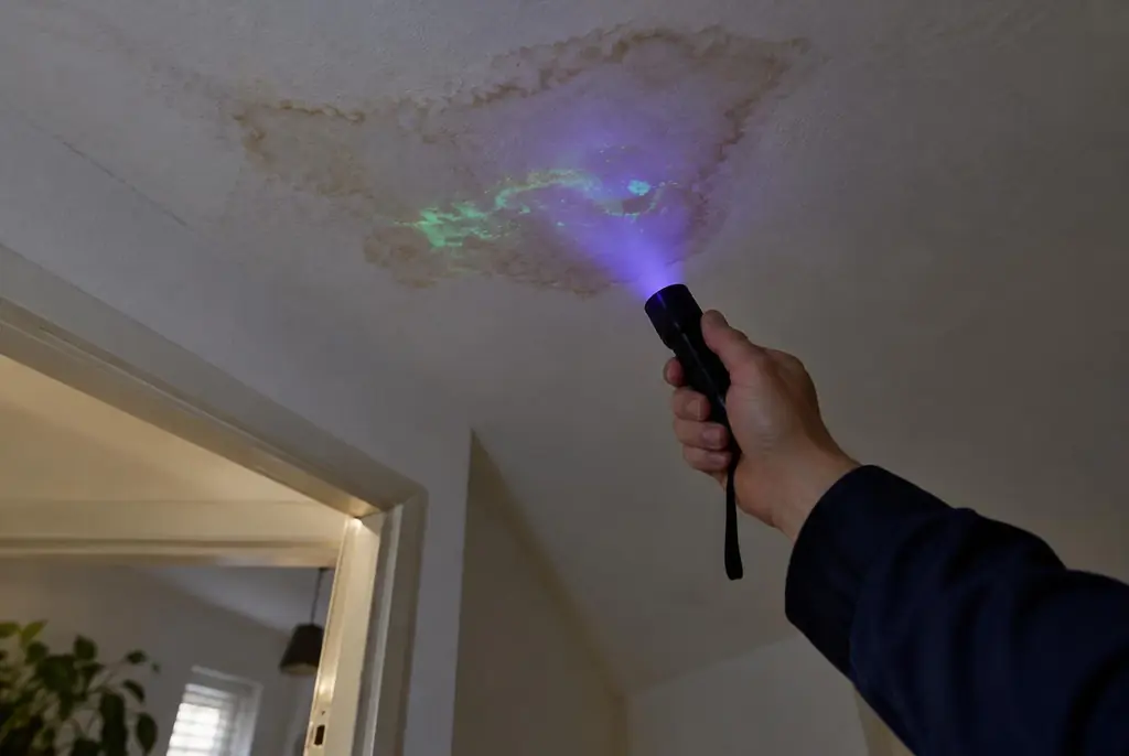 Lekdetectie Nieuwkoop – kleurstof controleren op het plafond met uv-licht