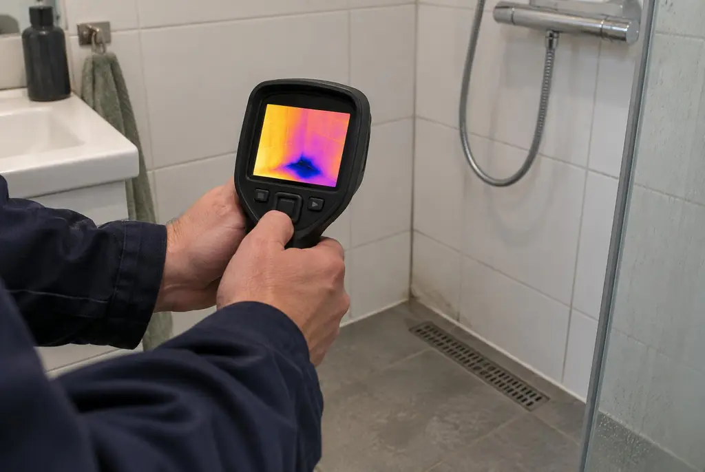 Lekdetectie Nieuwkoop – lekdetectiespecialist met warmtebeeldcamera in een badkamer