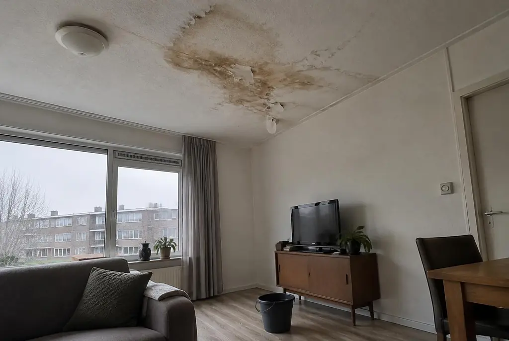 Lekdetectie Nieuwkoop – vochtplek op het plafond onder een badkamer